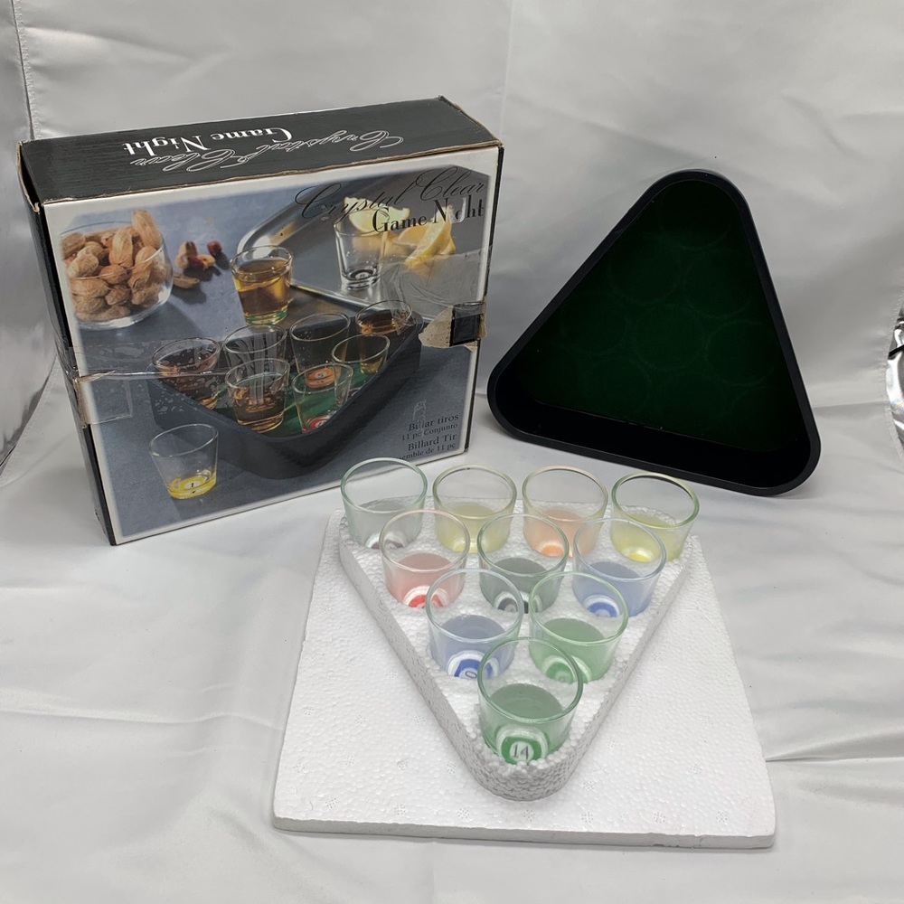 Crystal Clear Game Night Pool Ball Shot Glasses and Rack 11 pc set